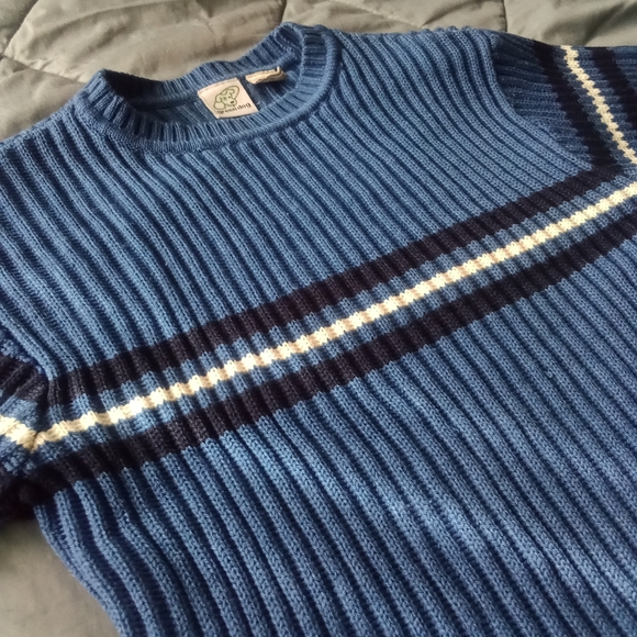 Women's Greendog Blue Ribbed All Over Crew Neck Knit Sweater Size Small Striped - Picture 4 of 11